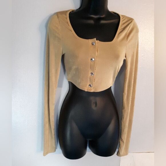 Tops - May Pink gold long sleeve snap down crop top